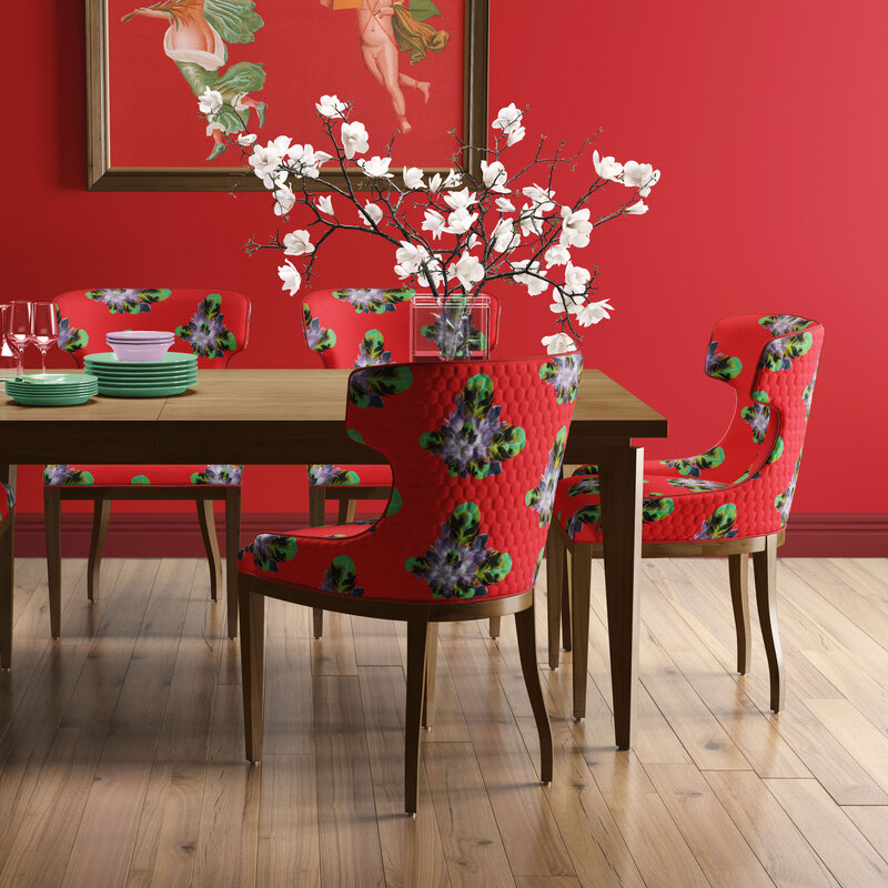 Plucked Fabric in Red on Dining Chairs