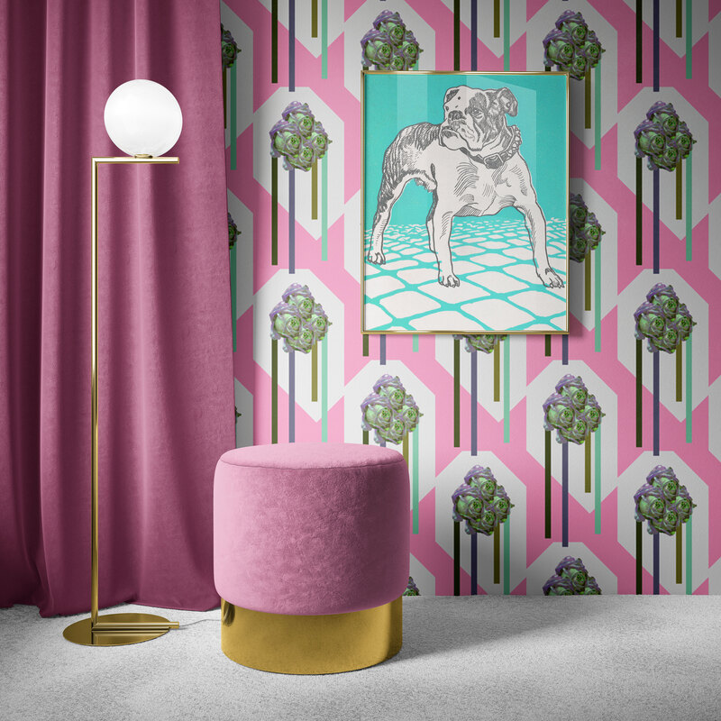 Hedy Wallpaper in Pink in Bedroom