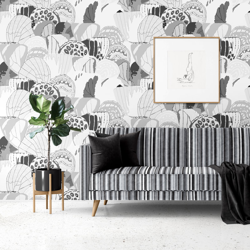 Rowan Wallpaper in Neutral in Living Room